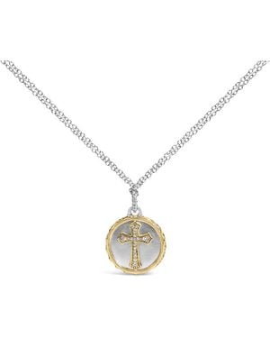 Haus of Brilliance 14K Plated Sterling 1/10 Cttw Diamond Cross Medallion Pendant Necklace - Metallic