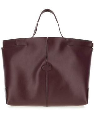 Tod's Tod's Plum Leather Medium Di Folio Shopping Bag - Purple