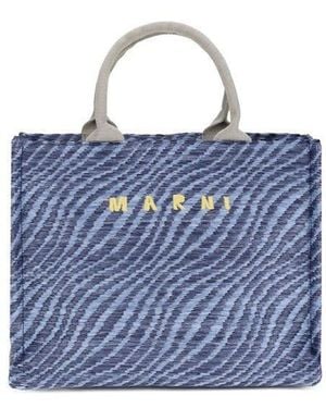 Marni Zebra-Pattern Nylon Shoulder Bag - Blue