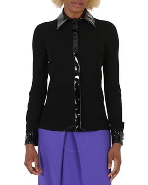 Moschino Vinyl Detail Long-Sleeve Organzine Shirt - Black