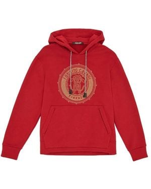 Roberto Cavalli Carmine Stud Embellished Mirror Snake Cotton Jersey Hoodie - Red