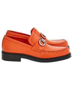 Ferragamo Duccio Leather Gancini Loafers - Orange
