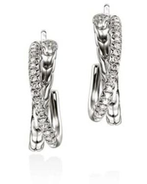 John Hardy Essential Pav Crossover Earring, Sterling, Diamonds, 20.5Mm - Metallic