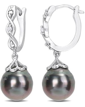 Amour 8-9Mm Tahitian Cultured Pearl And Diamond Accent Infinity Huggie Earrings - Metallic