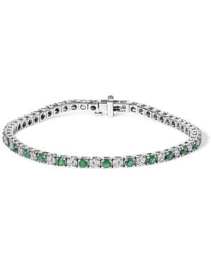 Haus of Brilliance 14K Alternating 1 1/2 Cttw Diamond And Emerald Tennis Bracelet - Metallic