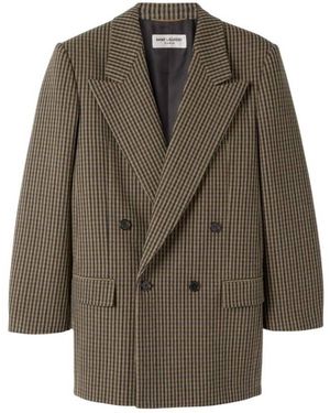 Saint Laurent Vichy Wool Checked Blazer Jacket, Brand Size 40 - Green