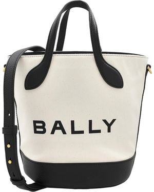 Bally Natural And Fabric Bar 8 Hours Bucket Bag - Black