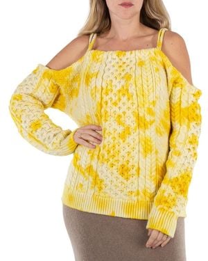 JW Anderson Ladies Cold Shoulder Cable Sweater - Yellow