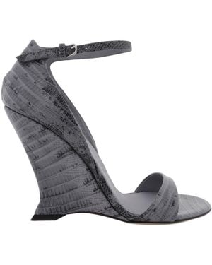 Ferragamo Vidette X5 Leather Wedge Sandals - Grey