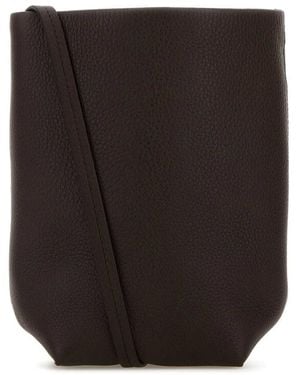 The Row Dark Leather N/S Park Crossbody Bag - Brown