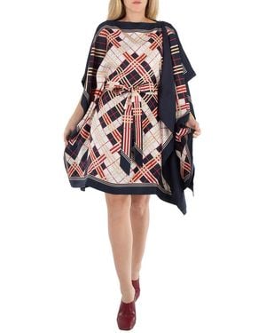 Burberry Abstract Check Print Silk Belted Cape - Red