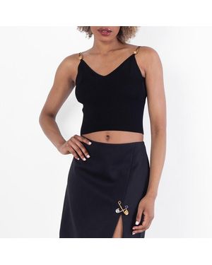 Versace Safety Pin Ribbed-Knit Crop Top, Brand Size 42 Us - Black