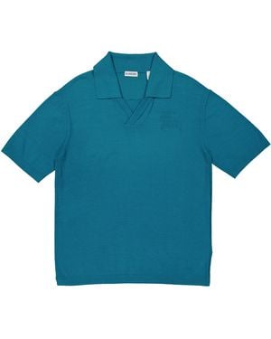 Burberry Ekd V-Neck Cotton Polo Shirt - Blue