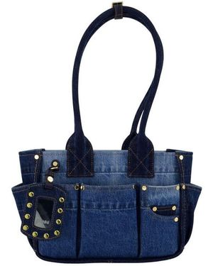 Ganni Quilted Cotton Denim Shoulder Bag - Blue