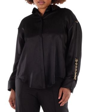 Loewe Classic Collar Long Sleeve-Silk Shirt, Brand Size 38 - Black