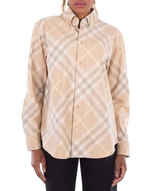 Burberry Check Cotton Shirt, Brand Size 10 (Us - Natural