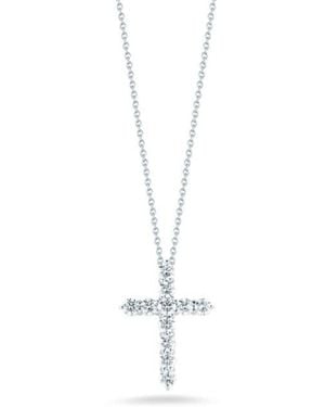 Roberto Coin 18K Tiny Treasures Large Diamond Cross Necklace - Metallic