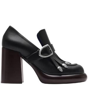 Burberry 95Mm Round Toe Leather Wedge Court Shoes, Brand Size 37 (Us - Black