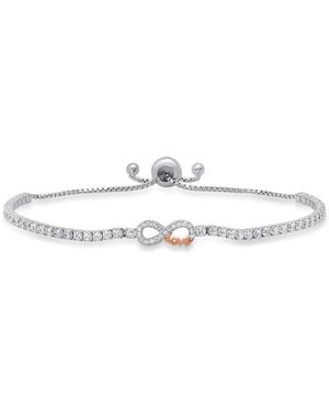Kylie Harper Sterling Two-Tone "Love" Infinity Cubic Zirconia Cz Adjustable Bracelet - Metallic