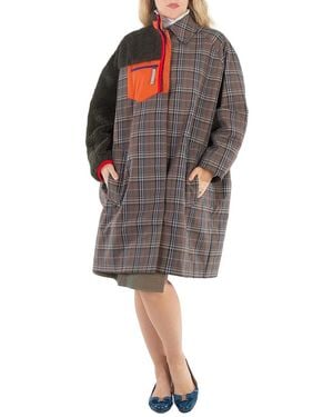 Kolor Ladies Glen Plaid Paneled Single-Breasted Coat, Brand Size 1 - Gray