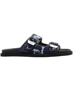 Fendi Engraved Logo Denim Slides, Brand Size 7 (Us - Blue