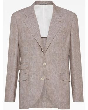 Brunello Cucinelli Linen Check Blazer, Brand Size 48 (Us - Grey