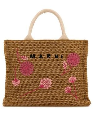 Marni Biscuit Raffia Small Shopping Bag - Brown