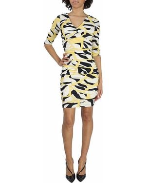 Roberto Cavalli Ladies Gathered Printed V-Neck Mini Dress, Brand Size 38 (Us - Yellow