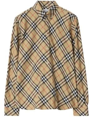 Burberry Sand Relaxed Fit Check Cotton Flannel Shirt - Natural