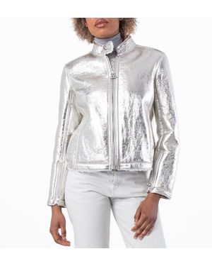 Ferragamo Ferragamo Metallic Laminate Shearling Jacket, Brand Size 42 Us Size 8 - White
