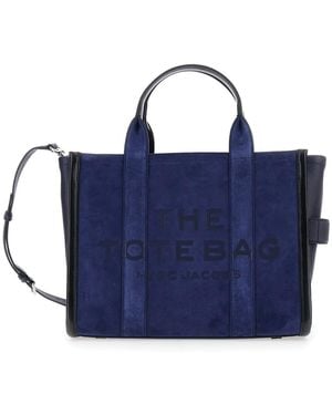 Marc Jacobs The Medium Tote Handbag With Logo Lettering On The Front And Adjustable And Removable Shoulder Strap - Blue