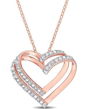 Amour 1/5 Ct Tw Diamond Open Heart Pendant With Chain - Pink