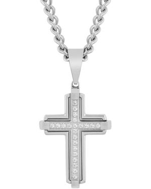 Robert Alton 1/6Ctw Diamond Stainless Steel Cross Pendant - Metallic