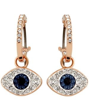 Swarovski Duo Rose Plated Evil Eye Hoop Earrings - Blue
