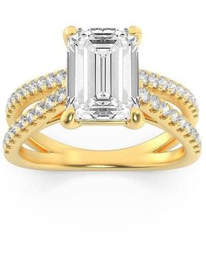 Mure And Co 2Ctw Emerald Shaped Lab Grown Diamond (F/Vs) Cross Shank Accented Engagement Ring - Metallic
