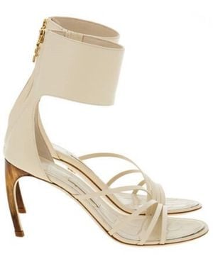 Ferragamo Clethra Curve Heel Leather Sandals - Metallic