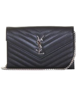 Saint Laurent Monogram Wallet On Chain - Grey