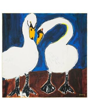 Burberry Silk Swan Print Scarf - Blue