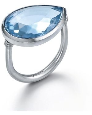 Baccarat Ring Pear Large Size Silver Light Blue Crystal