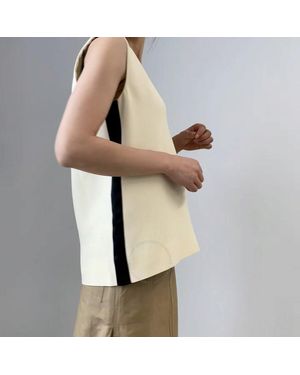 Burberry Sleeveless Wool Silk Satin Stripe Top - Natural