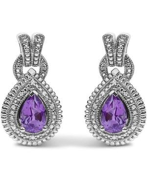 Haus of Brilliance Sterling Pear Cut Amethyst And Diamond Accent Teardrop Stud Earrings - Green