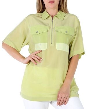Burberry Ladies Mist Ilona Zip-Front Silk Bowling Shirt, Brand Size 2 (Us - Green