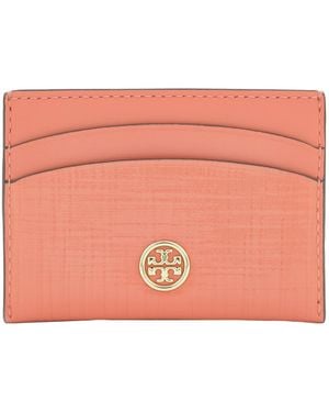 Tory Burch Crosshatched Robinson Leather Card Case - Pink