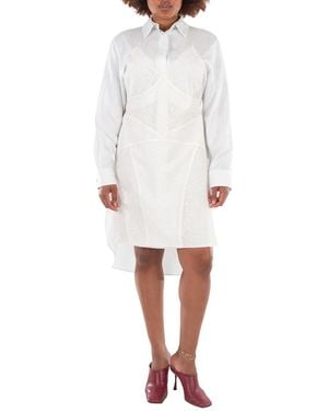 Fendi Lace-Detail Silk Shirt Dress, Brand Size 42 (Us - White
