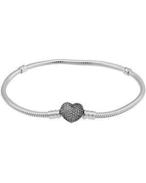 PANDORA Moments Sparkling Heart Clasp Snake Chain Bracelet - Metallic