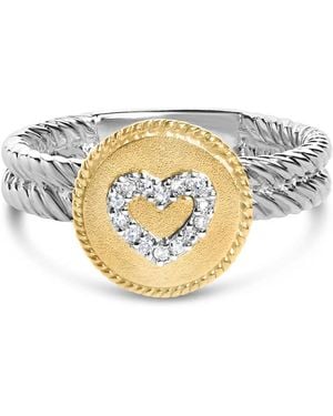 Haus of Brilliance 18K Plated .925 Sterling Diamond Heart Ring With Satin Finish - White