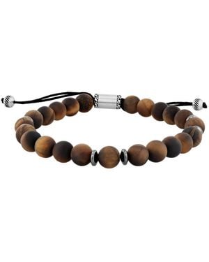 Robert Alton Stainless Steel And Tiger Eye Bead Bolo Bracelet - Brown