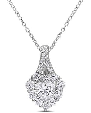 Amour 2 Ct Dew Created Moissanite Halo Heart Pendant With Chain - Metallic