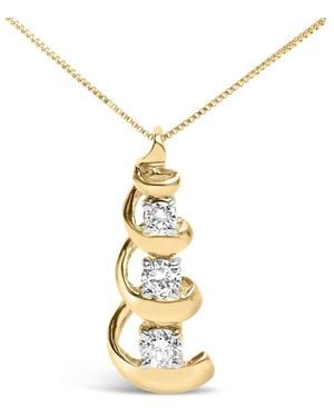 Haus of Brilliance 10K 1/4 Cttw Diamond 3 Stone Swirl And Drop Pendant Necklace - Metallic