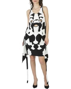 Burberry Cow-Print Pieced Cutout Silk Mini Dress, Brand Size 4 (Us - Black